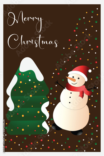 Festive Christmas Tree and Snowman Celebration on Dark Background