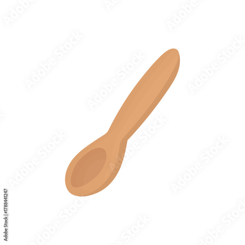 Empty wooden spoon on a white background. Vector cartoon illustration of a spoon. Kitchen item.