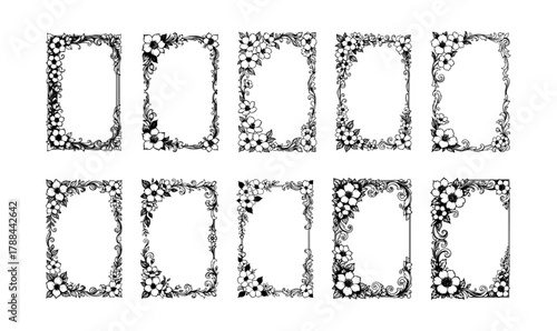 Hand drawn floral frame set