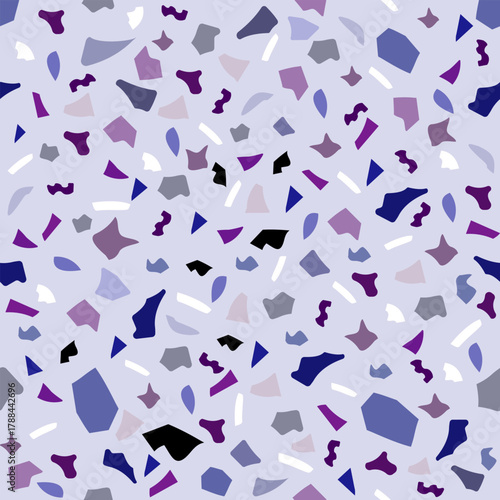 Blue, white abstract geometric background. Vector terrazzo texture. Modern surface abstract seamless pattern. Granite background. Classic Italian type of floor in Venetian style