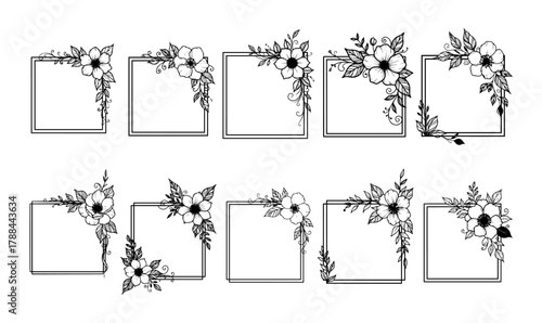 Hand drawn floral frame set