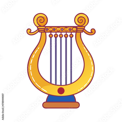 Golden royal lyre icon in flat vector illustration