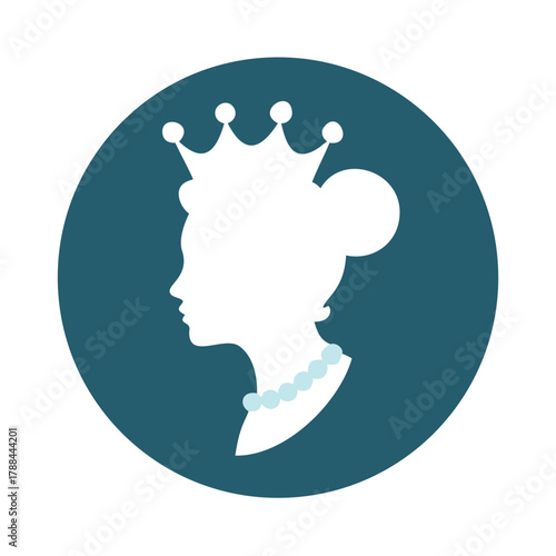 Silhouette of crowned woman in profile flat vector