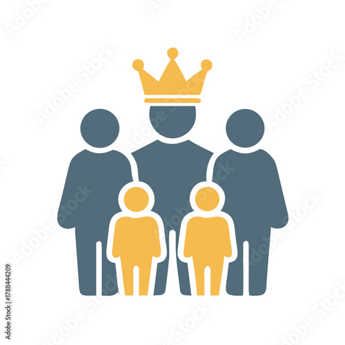 Family with crown icon in flat vector style