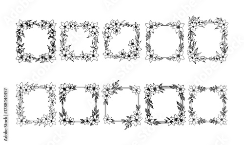 Hand drawn floral frame set