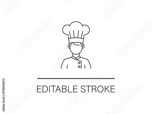 The Chef icon is perfect for restaurants, cafes, and food businesses looking for a professional and appealing design, editable stroke.