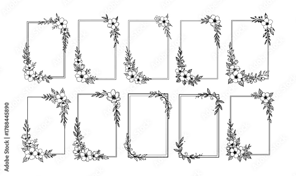 Obraz premium Hand drawn floral frame set