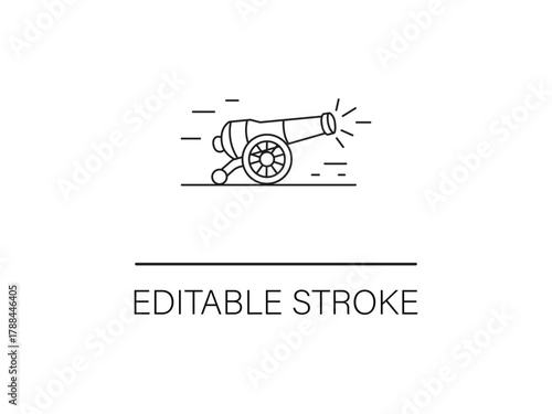 Bold cannon line drawing conveying strength and history in a simple illustration with editable stroke, ideal for a historical theme.