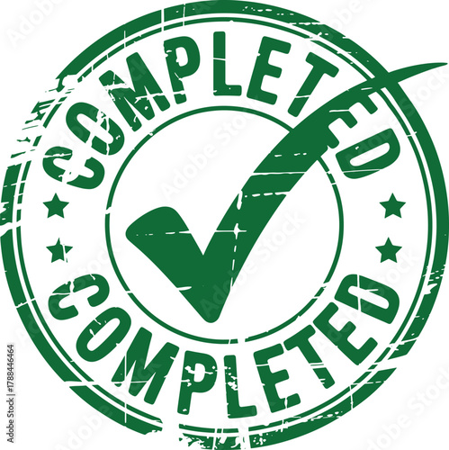 Green Completed Stamp With Check Mark and stars Illustration Design