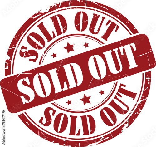Grunge style sold out rubber stamp in red color design