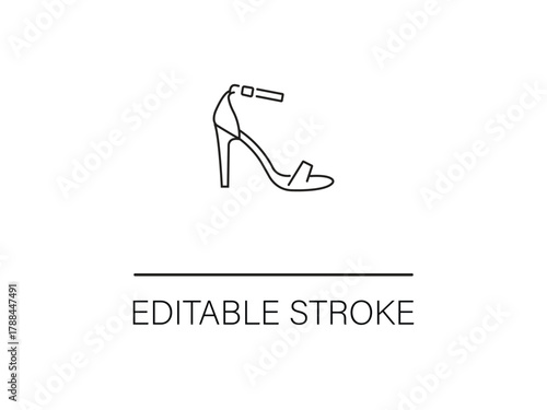 Elegant stiletto heel with ankle strap line art for fashion designs and minimalist style blogs, editable stroke.