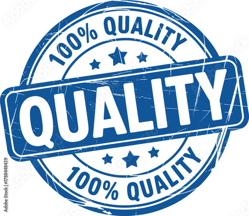 One hundred percent quality guarantee stamp in a blue circle format