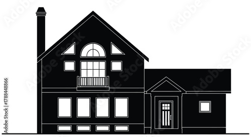 Black house silhouette architectural design home exterior view editable vector