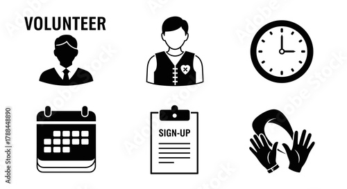 Volunteer icon set for Christmas Volunteer Programs concept  