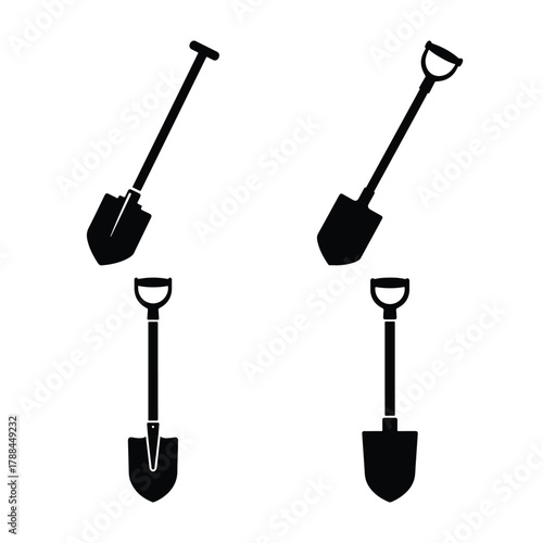 Shovel silhouette vector set