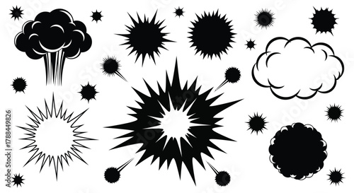 Comic explosion vector set black and white graphic design art editable vector