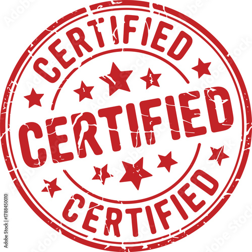 Red Rubber Stamp With Certified Text and Star Icons Illustration