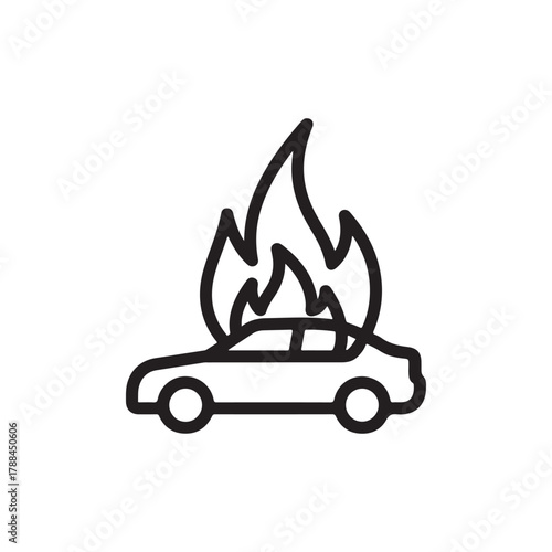 A simple line art icon representing a car on fire