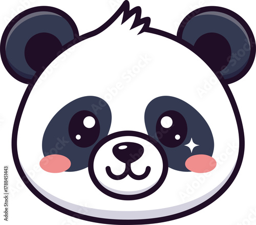Cute cartoon panda face with sparkling eyes and rosy cheeks