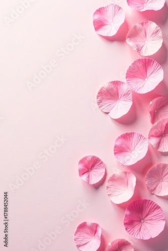 Delicate pink rose petals scattered on pure white , pink, delicate