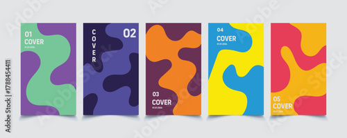 Collection of five vibrant abstract fluid shapes on a plain background, modern design