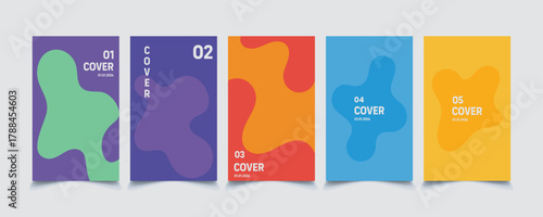 Group of five abstract fluid shapes on a plain background, modern design, colorful