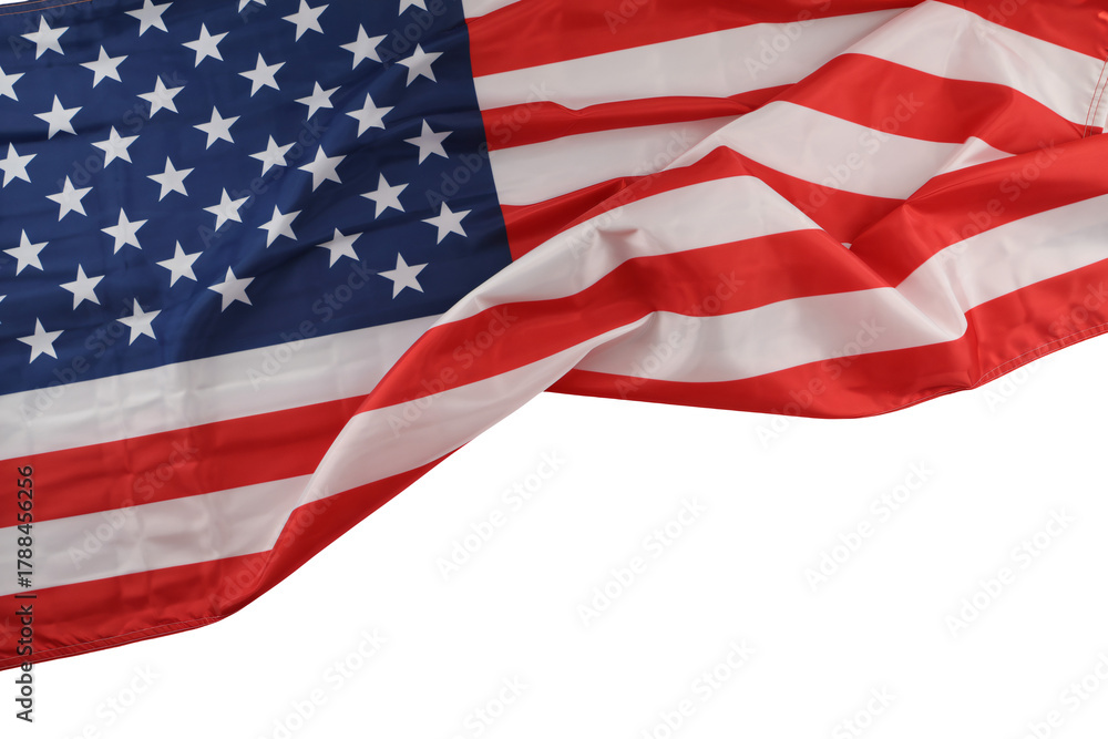 Obraz premium Patriotic American flag waving gracefully, perfect for Fourth of July celebrations, political campaigns, or showing national pride in your design projects