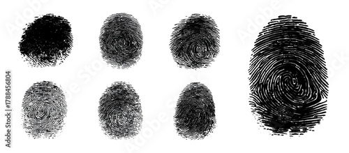 Set of black ink fingerprint marks on transparent background .fingerprint grunge texture abstract background .