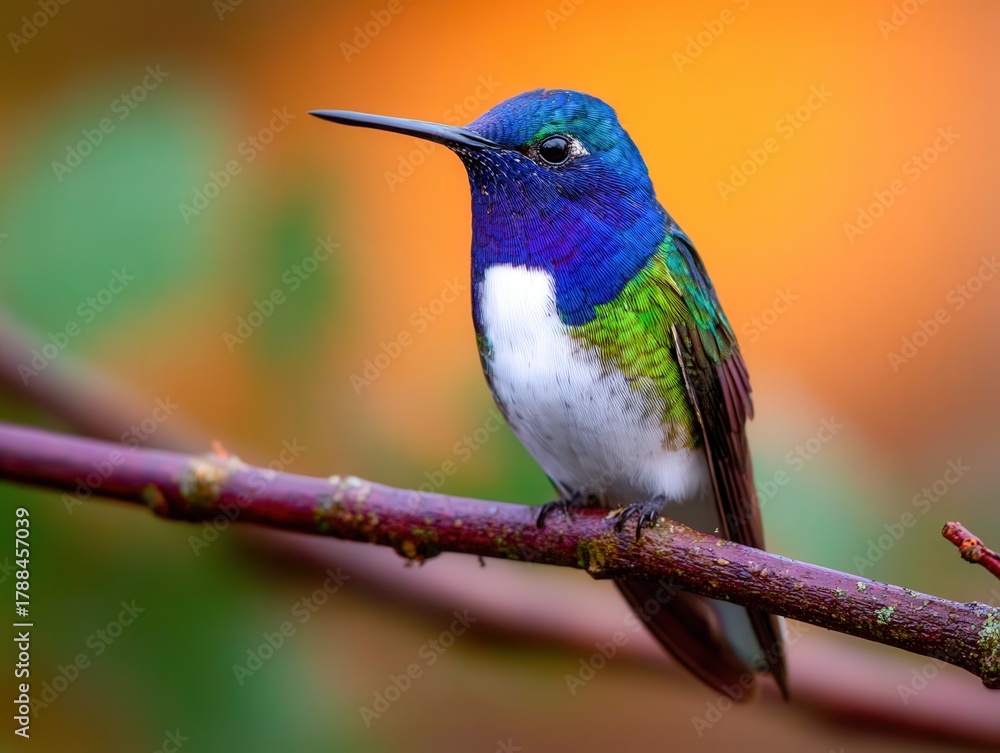 Obraz premium Colorful hummingbird perched on a branch in a vibrant natural setting