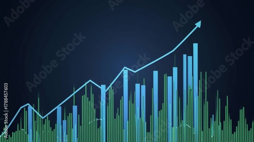 Dynamic Upward Trending Graph and Bar Chart Illustrating Business Growth, Financial Market Success, and Data Analytics Progress in a Modern Digital Context