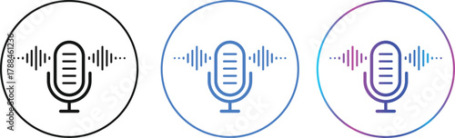 Microphone icon with sound wave symbol. Voice Recording and Audio Input Interface. Sound Control and Recording sign. Podcast Studio or Speaking Broadcast symbols
