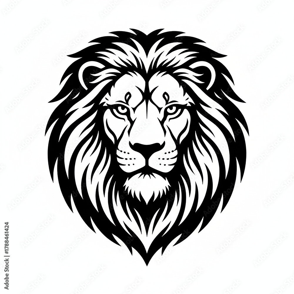 Obraz premium Majestic African black and white lion head illustration