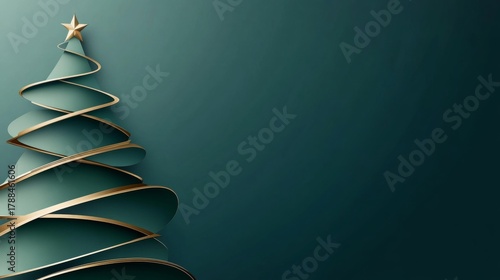 Elegant Christmas tree illustration with golden accents and deep green background for festive designs