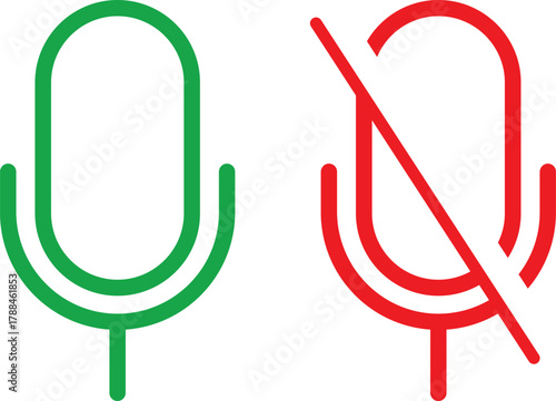 Microphone and mute microphone icon set. Silent audio or sound symbol