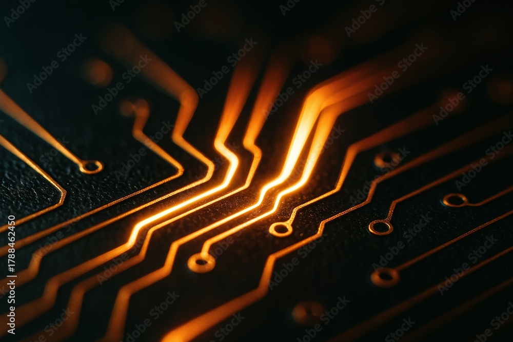 © HM - Illuminated Electronic Circuit Board Close Up for High Tech Systems and Data Processing