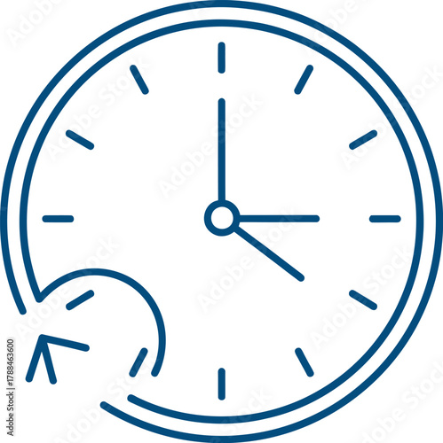Simple outline illustration of a clock with an arrow indicating a rewind or time loop