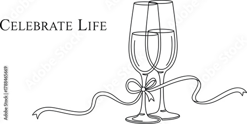 Elegant champagne glasses with ribbon celebrate life in a minimalist design
