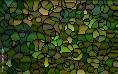 abstract vector stained-glass mosaic background - green and brown circles