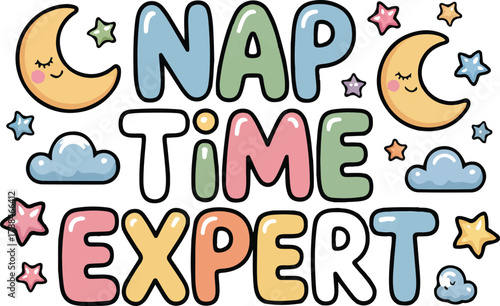 Nap time expert with moon and stars pattern design for kids vector illustration