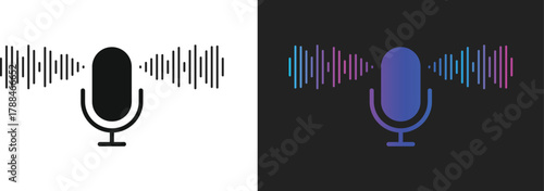 Microphone icon with sound wave symbol. Voice Recording and Audio Input Interface. Sound Control and Recording sign. Podcast Studio or Speaking Broadcast symbols