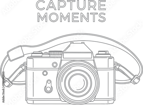 Vintage camera line art illustration with the words capture moments above it