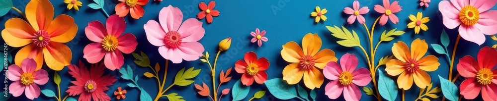 Obraz premium Intricate colorful paper cut flower backdrop Abstract floral mosaic pattern , illustration, cut