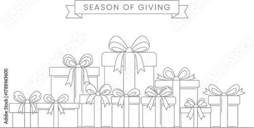 Minimalist line art illustration of gifts for the season of giving celebration