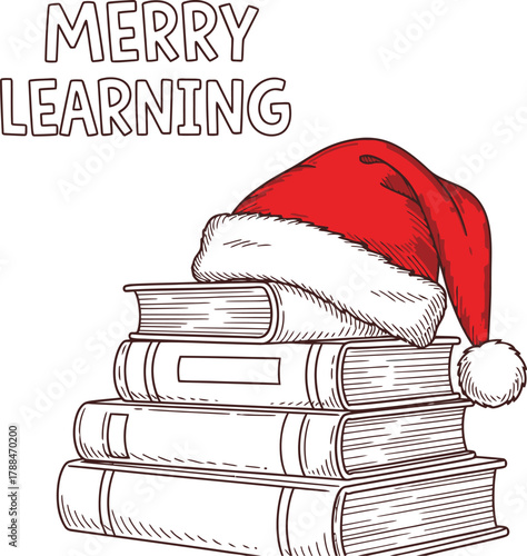 Festive learning concept with santa hat on books for christmas education
