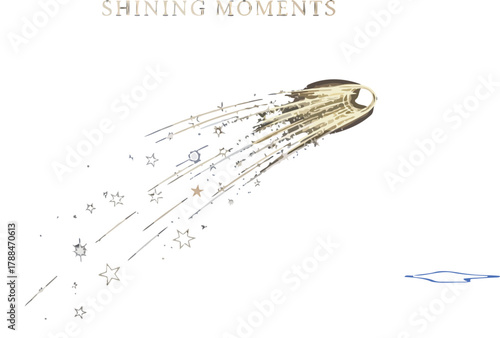 Golden comet with shining stars on a dark blue background for celebrations