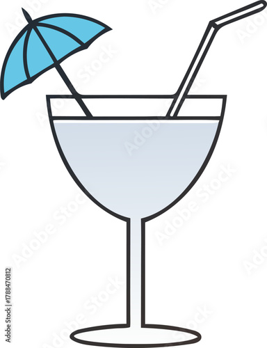  a vector illustration of a cocktail glass with a drink, a straw, and a cocktail umbrella
