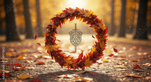 Autumnal Wreath with Sword and Shield.