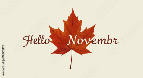 Hello November Autumn Leaf Greeting.