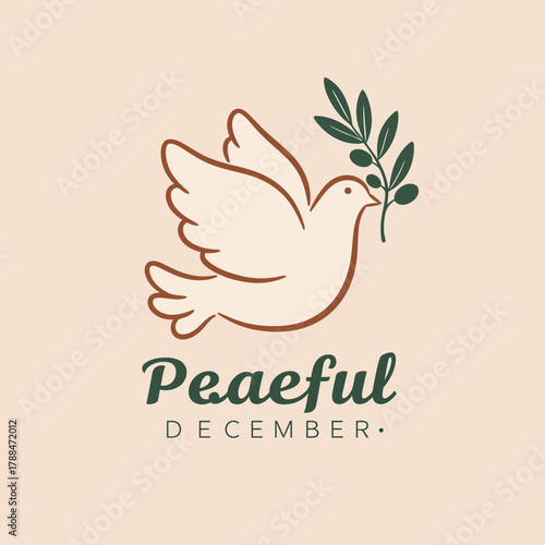 Peaceful Dove with Olive Branch December Greeting.