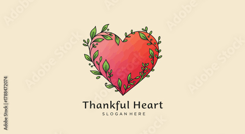 Thankful Heart with Foliage A Symbol of Gratitude and Growth.